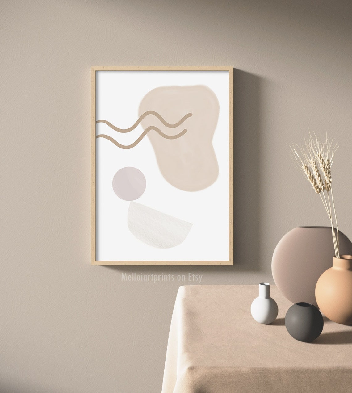 Neutral Beige Abstract Blob Wave Lines Minimalist Art Poster - Image 3