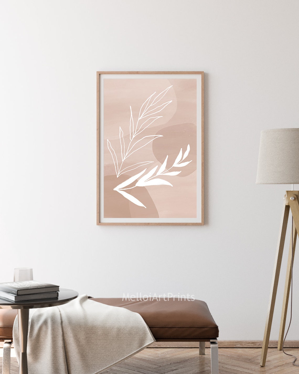 Dusty Rose White Leaf Lines Watercolor Botanical Minimal Art Poster - Image 2