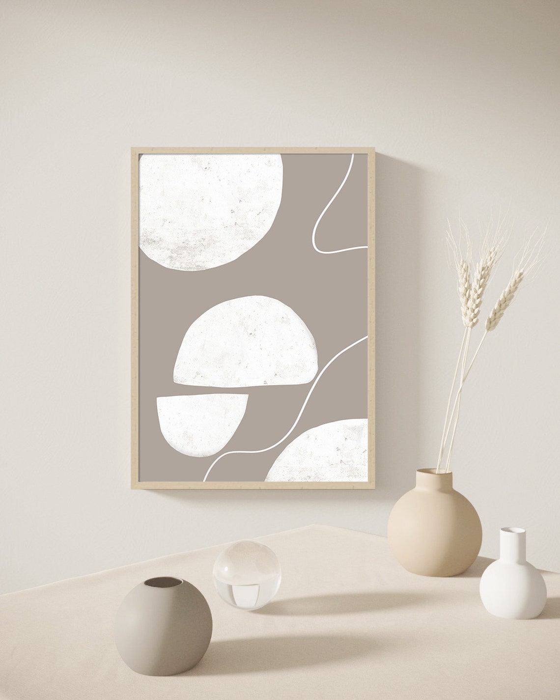 White Pebble Shapes Abstract Art Taupe Minimalist Modern Poster - Image 3