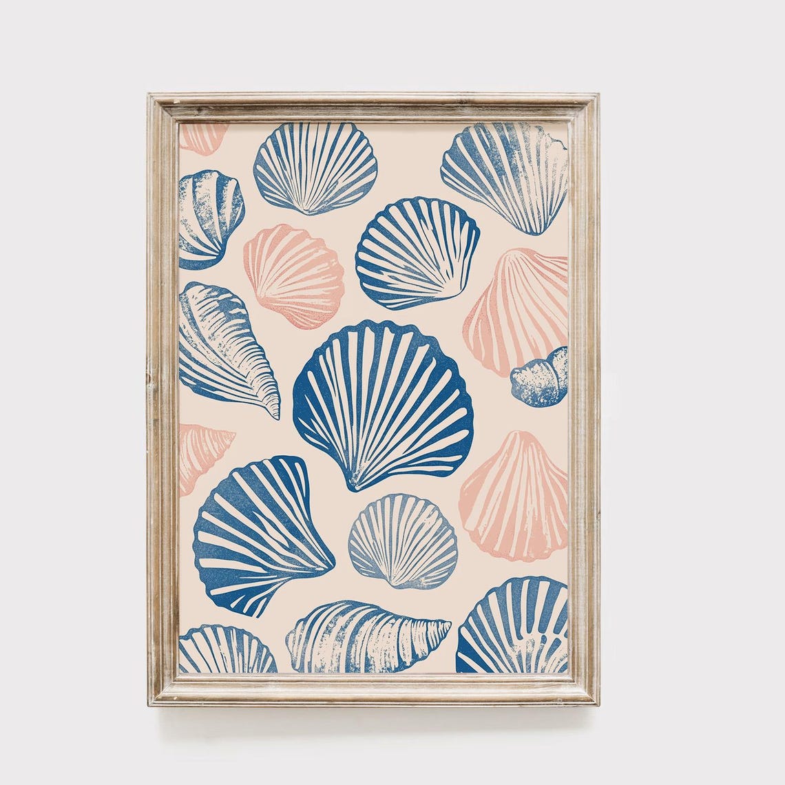 Navy Blue Coral Seashell Pattern Coastal Beach Nautical Art Poster