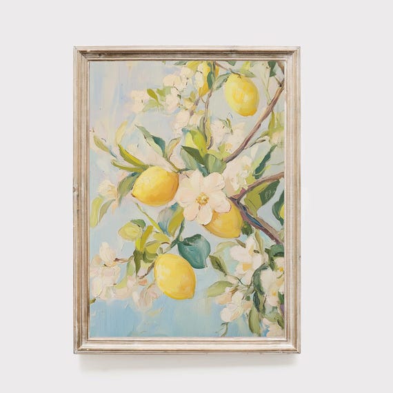 Lemon Tree Wall Art Citrus Botanical Print Yellow Kitchen Decor Floral Summer Painting Mediterranean Art Print