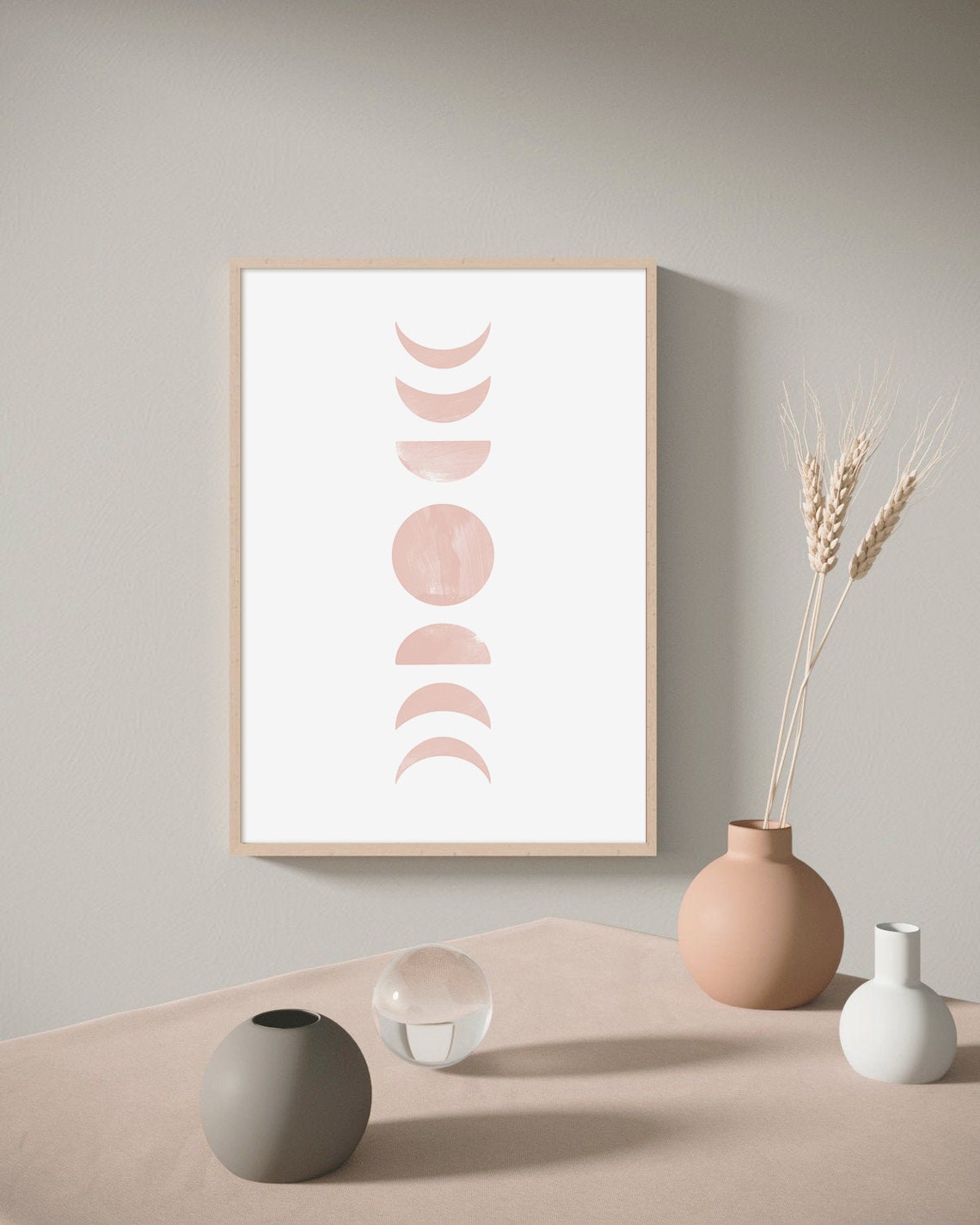 Gentle Soft Blush Pink Moon Phases Minimalist Celestial Wall Art - Image 2