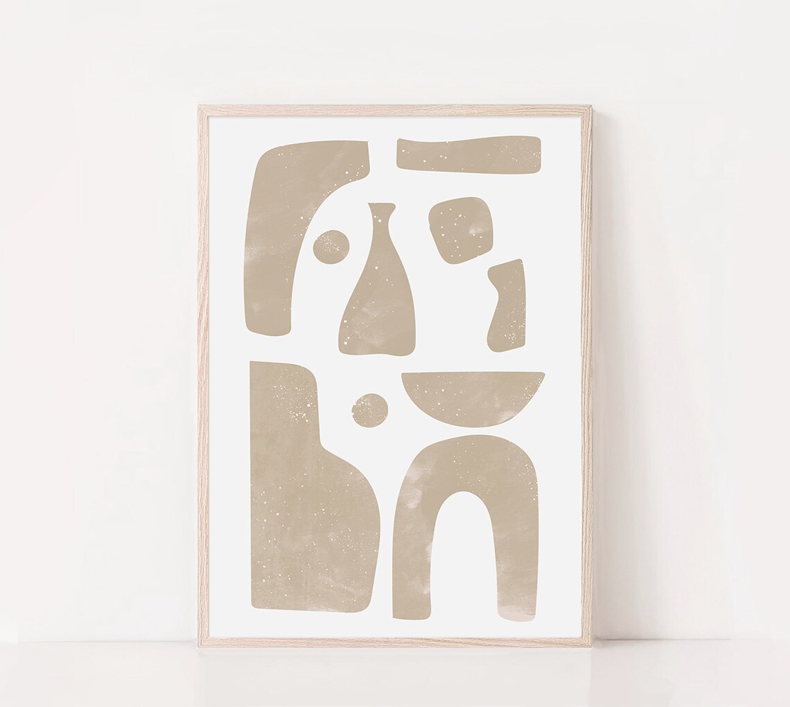 Beige Organic Shapes Collage Matisse Style Neutral Modern Art Poster