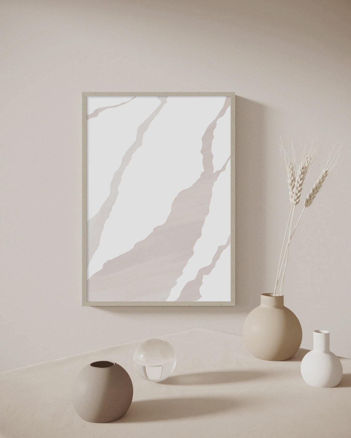 Calm Diagonal Beige Stripe Bands Minimalist Abstract Wall Art - Image 2