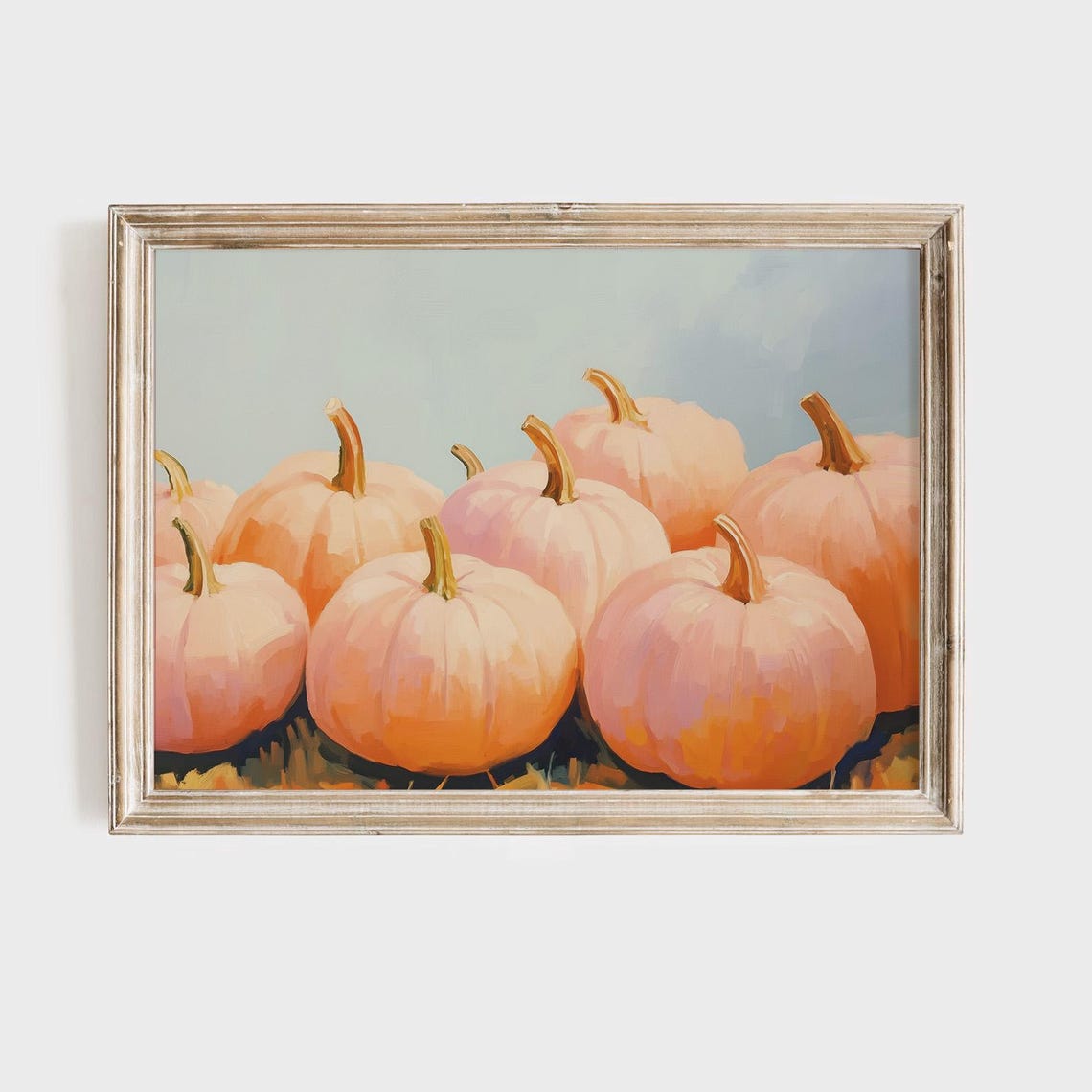 Blush Pink Pumpkin Harvest Autumn Oil Painting Soft Fall Wall Art