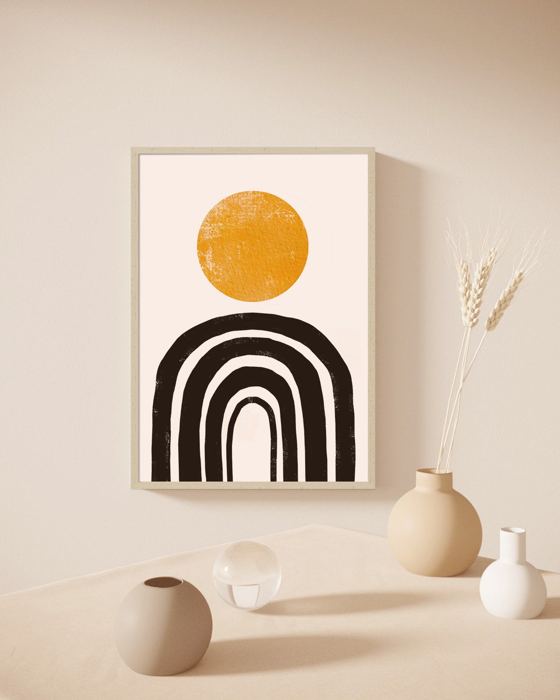 Ochre Sun Over Black Layered Arches Boho Minimalist Poster Decor - Image 2