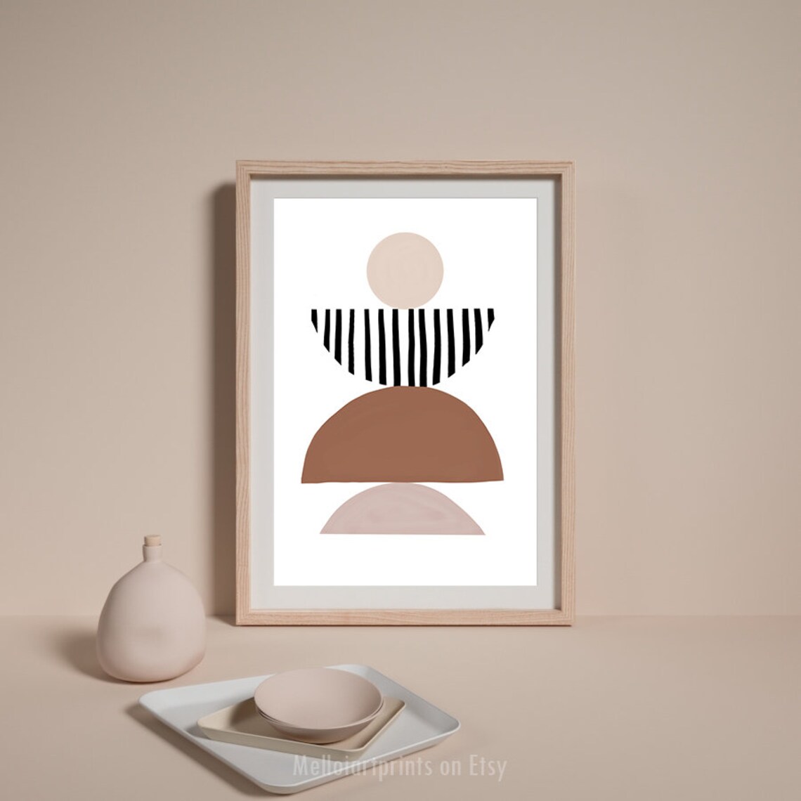 Geometric Neutral Boho Abstract Art Print - Image 2