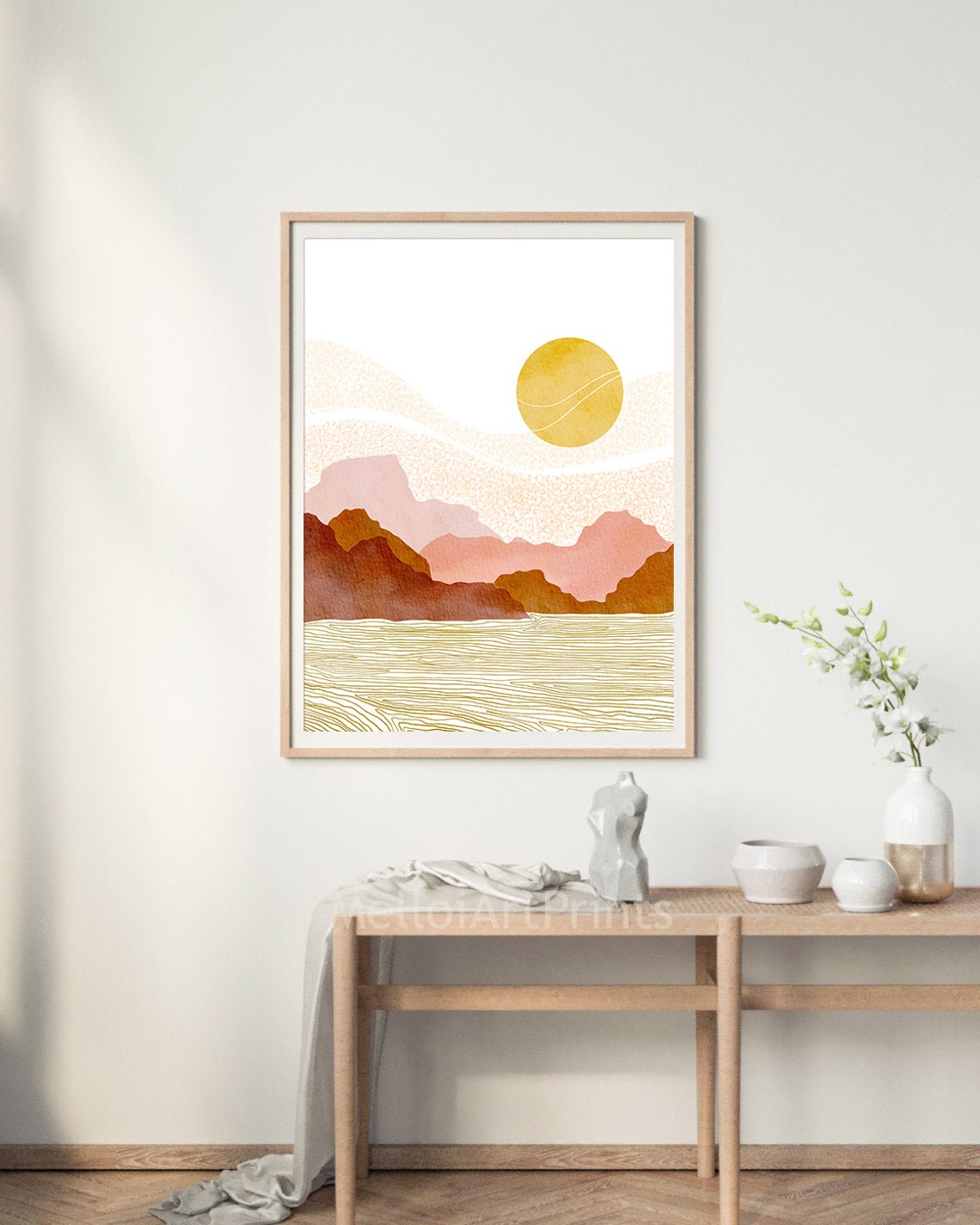 Terracotta Desert Mountain Landscape Golden Sun Warm Wall Poster - Image 3