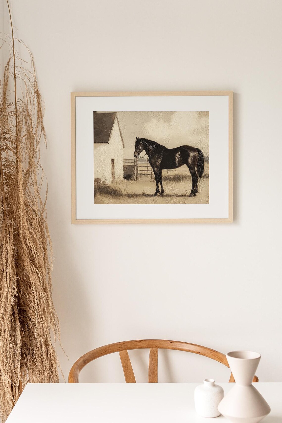 Vintage Horse Stable Scene Art Print, Rustic Farm - Image 3