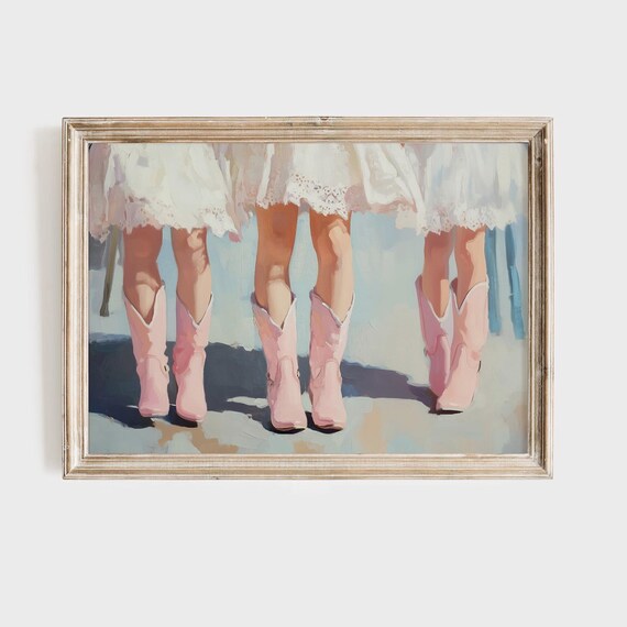 Pink Cowgirl Boots Western Nursery Whimsical Painting Poster