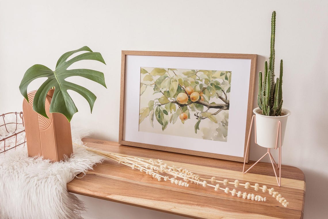 Watercolor Ripe Stone Fruit Branch Botanical Painting Poster - Image 2