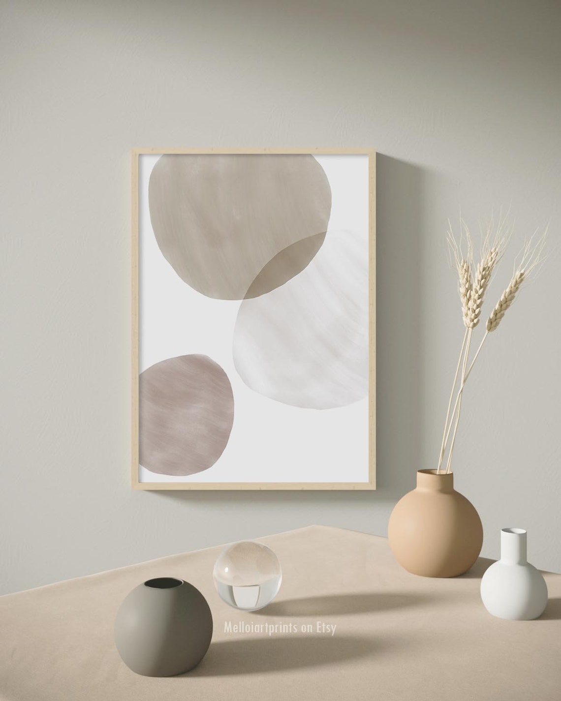 Beige Gray Watercolor Circles Soft Abstract Modern Shape Poster - Image 2