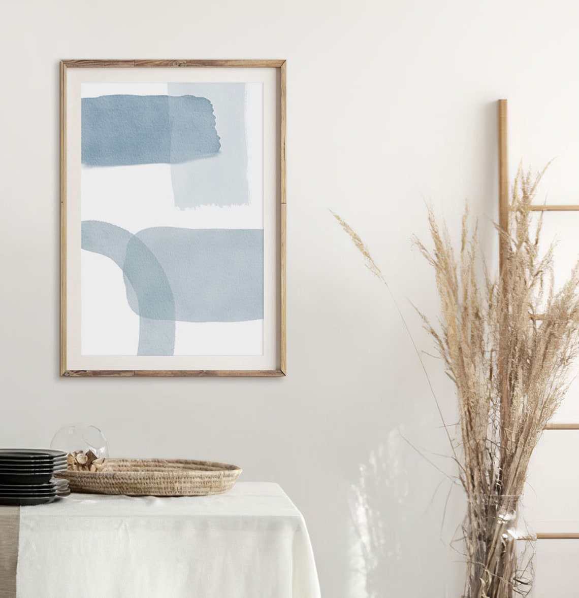 Blue Brushstroke Blocks Minimal Abstract Watercolor Wall Art - Image 2