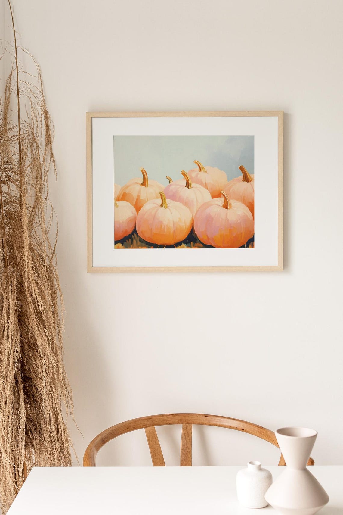 Blush Pink Pumpkin Harvest Autumn Oil Painting Soft Fall Wall Art - Image 2