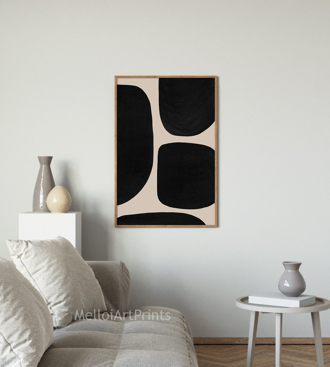Bold Black Organic Shapes on Warm Beige Abstract Minimalist Art Poster - Image 3