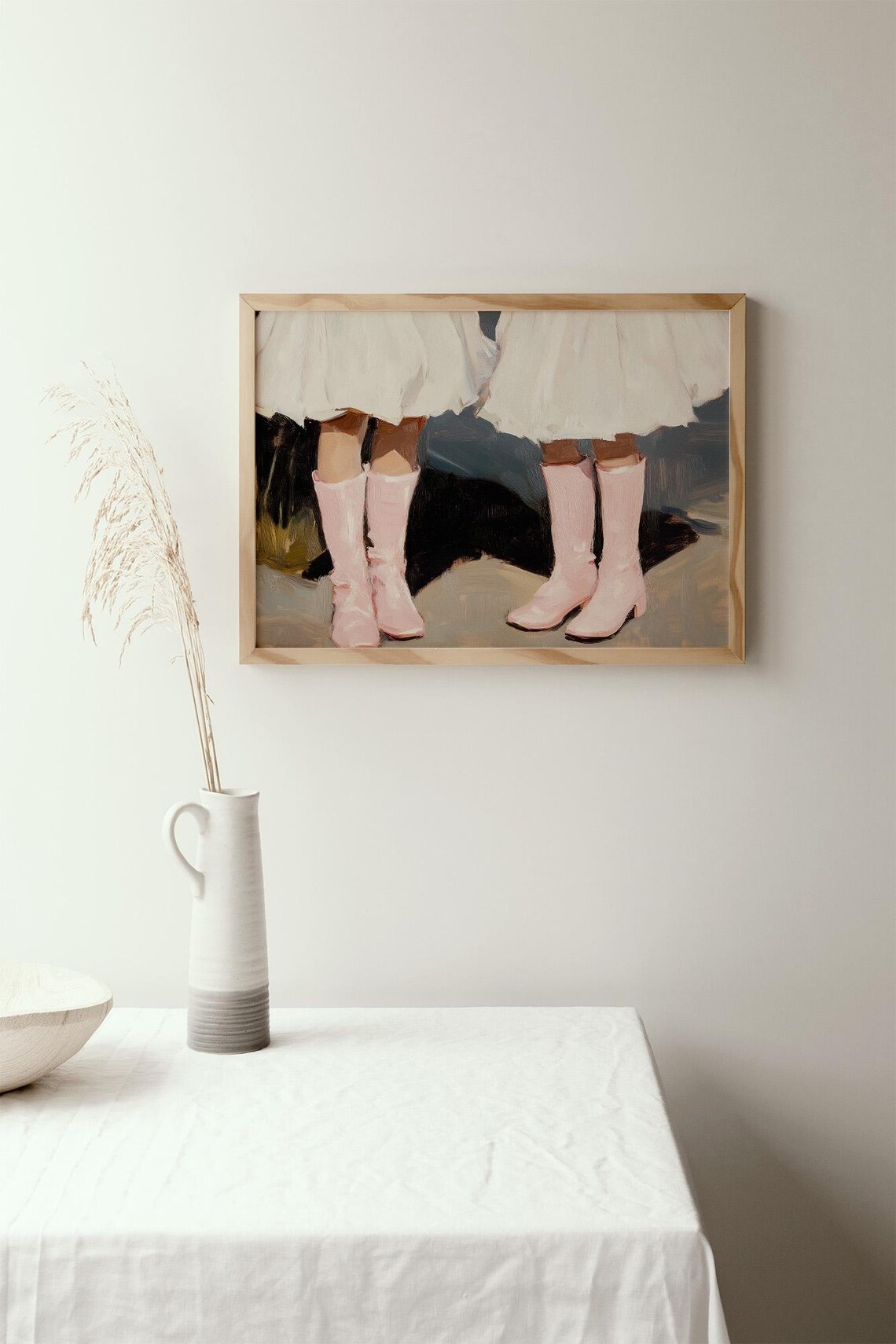 Chic Pink Cowboy Boots White Dress Impressionist Fashion Poster - Image 2