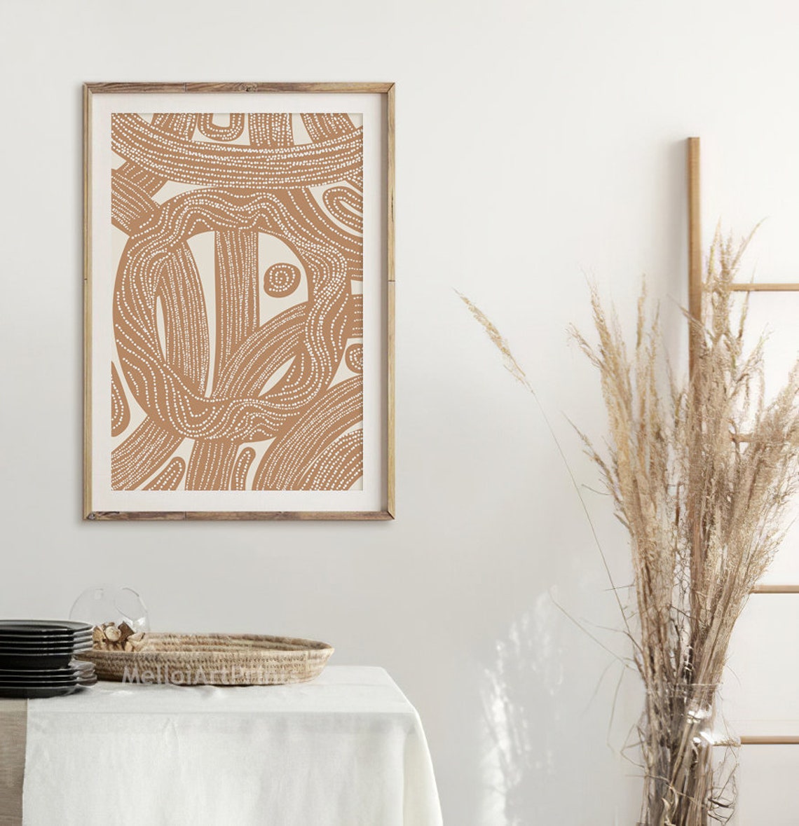 Organic Terracotta Dotted Spiral Line Abstract Neutral Art Poster