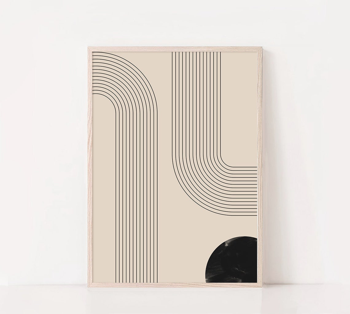 Minimalist Curved Line Abstract Beige and Black Modern Art Poster - Image 3