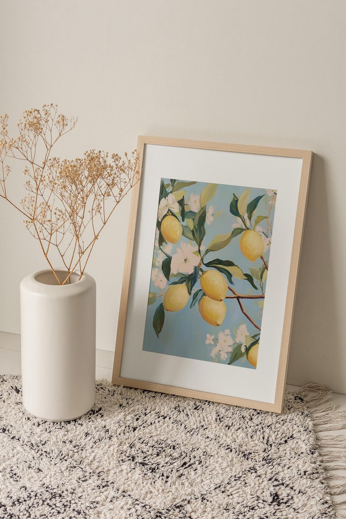 Lemon Tree Branches With Blossoms Against a Blue Sky Citrus Wall Art - Image 3