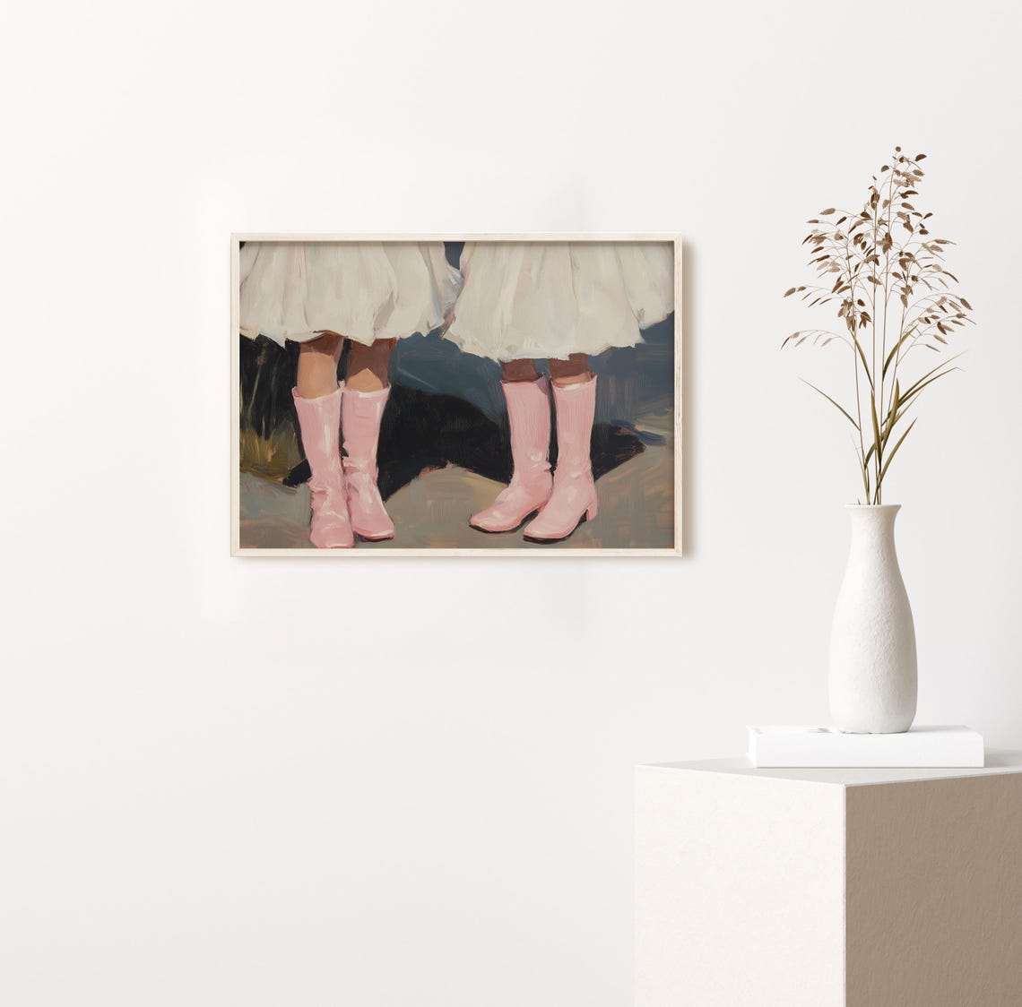 Chic Pink Cowboy Boots White Dress Impressionist Fashion Poster - Image 3