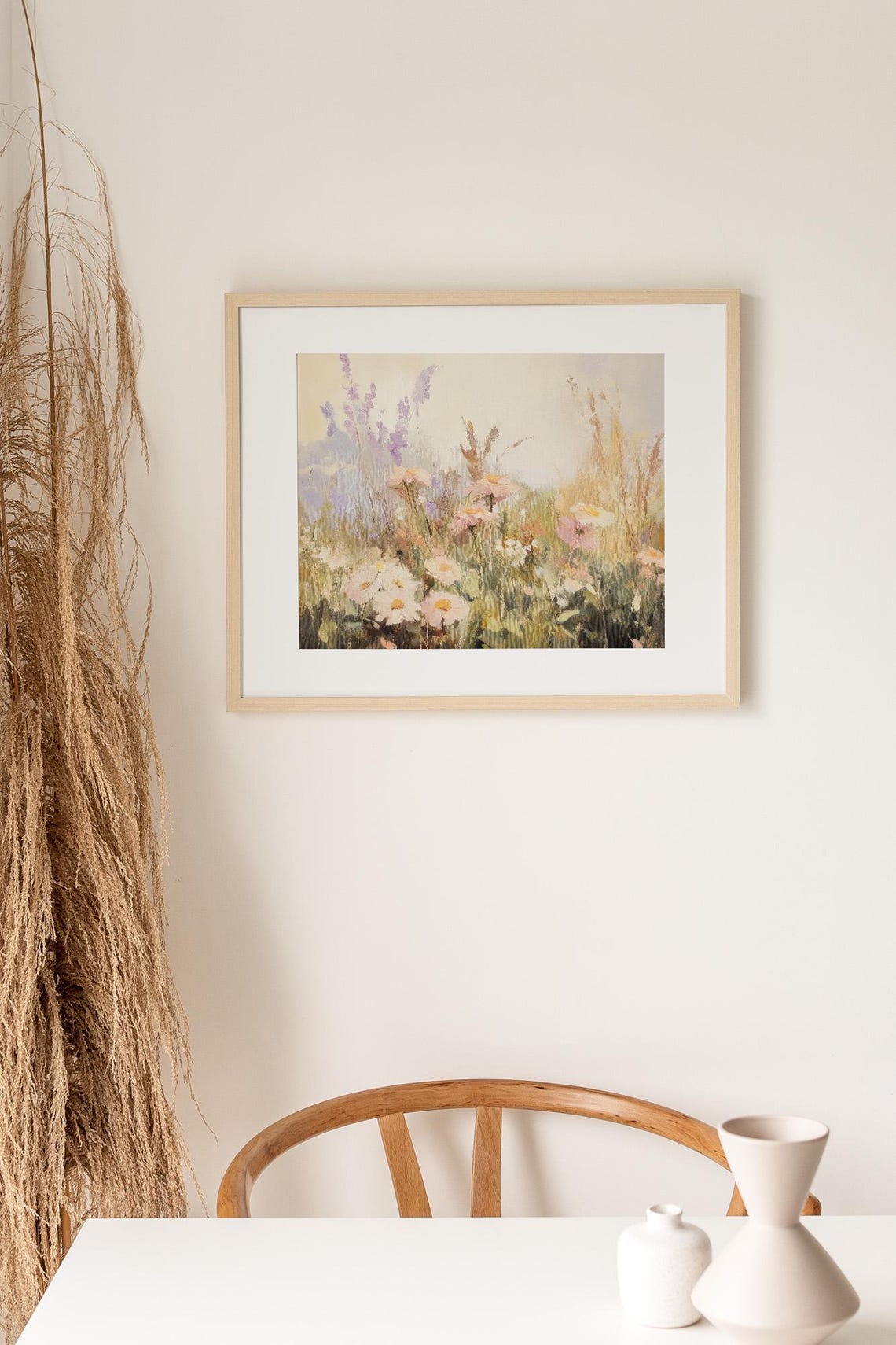 Pastel Wildflower Meadow Daisies Floral Cottage Painting Wall Art - Image 3