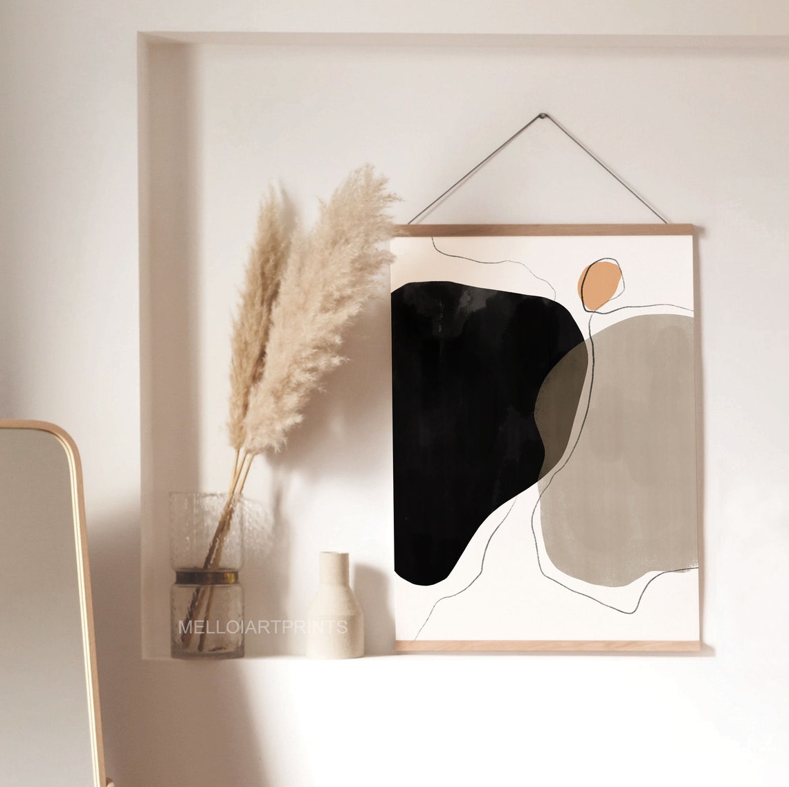 Black Beige Abstract Watercolor Shapes Modern Minimalist Poster Art - Image 2