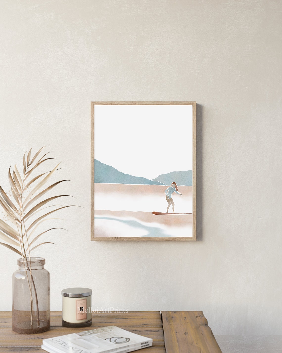 Woman Surfer Coastal Art Minimalist Surf Girl Beach Wall Poster - Image 2