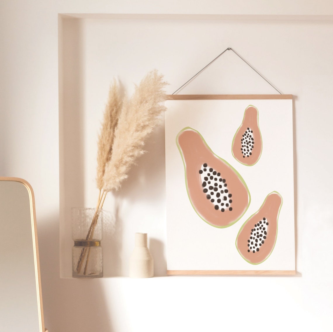 Papaya Halves Soft Pink Fruit Illustration Kitchen Boho Poster - Image 3