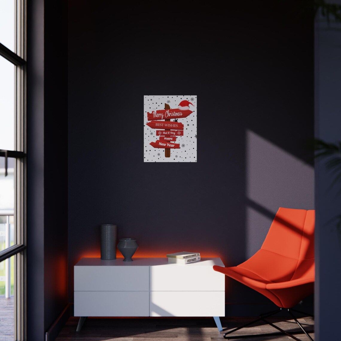 Merry Christmas Wooden Signpost Happy New Year Red Plank Poster - Image 2