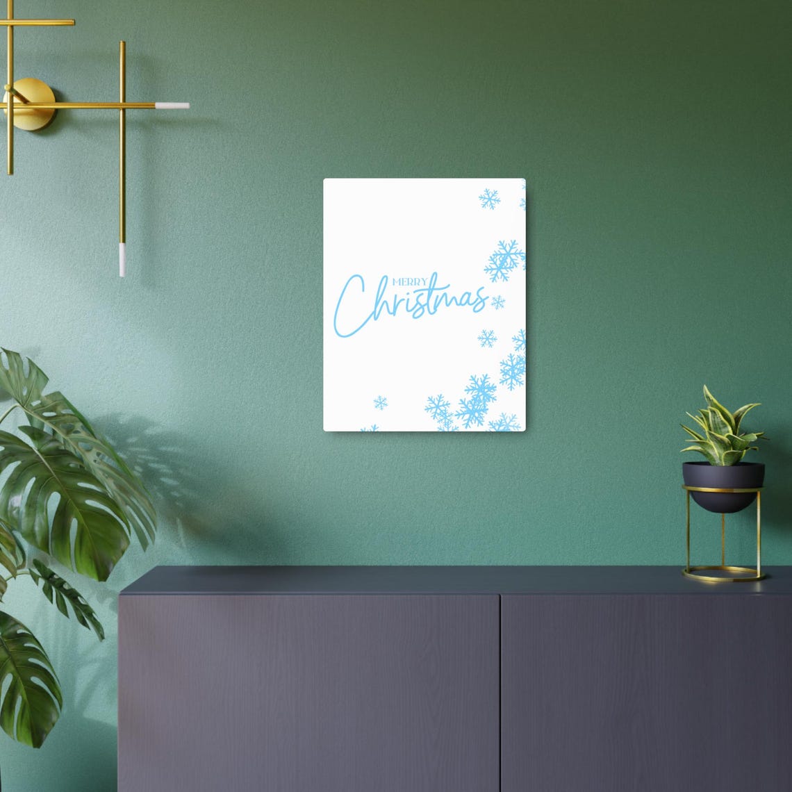 Merry Christmas Light Blue Script Snowflake Winter Holiday Poster - Image 2