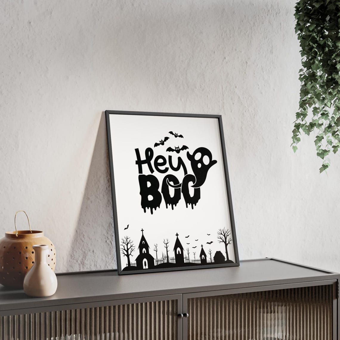 Hey Boo Dripping Letters Ghost Graveyard Halloween Night Poster