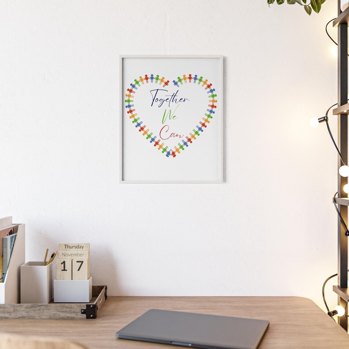 Together We Can Colorful Heart People Chain Unity Quote Poster - Image 2