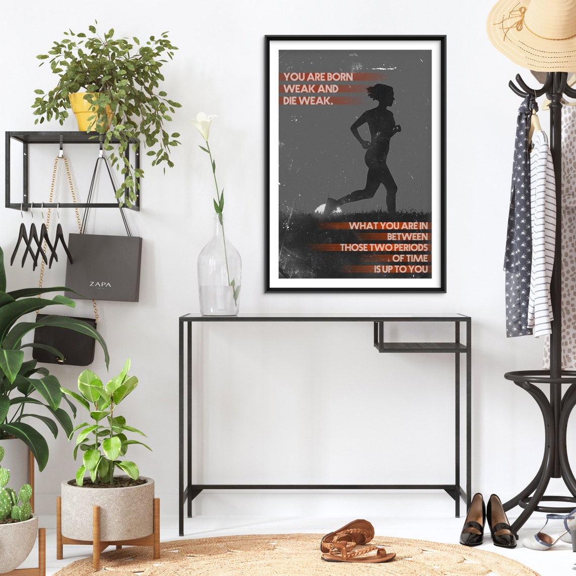 You Are Born Weak Running Quote Runner Silhouette Motivation Poster - Image 2