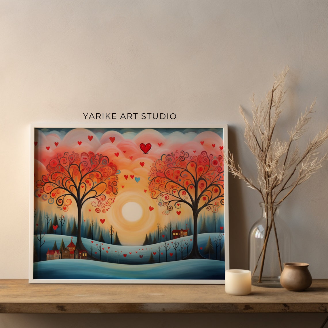 Whimsical Love Trees With Hearts Snowy Folk Valentine Poster - Image 3