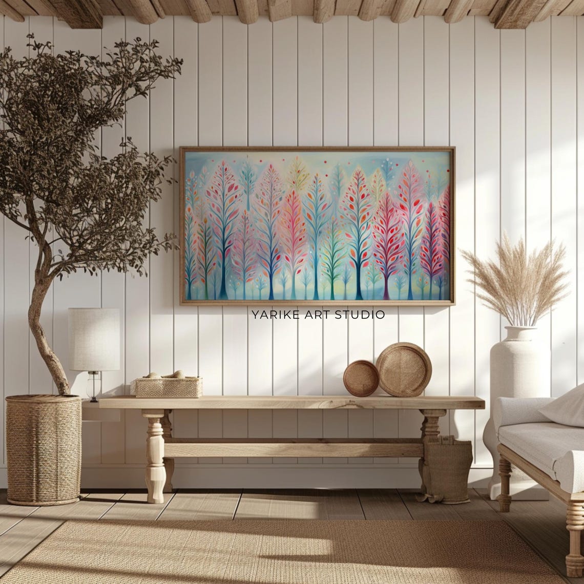 Pastel Whimsical Forest Colorful Decorative Trees Holiday Poster - Image 2