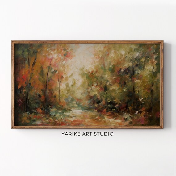 Autumn Forest Path Golden Fall Foliage Impressionist Painting Poster