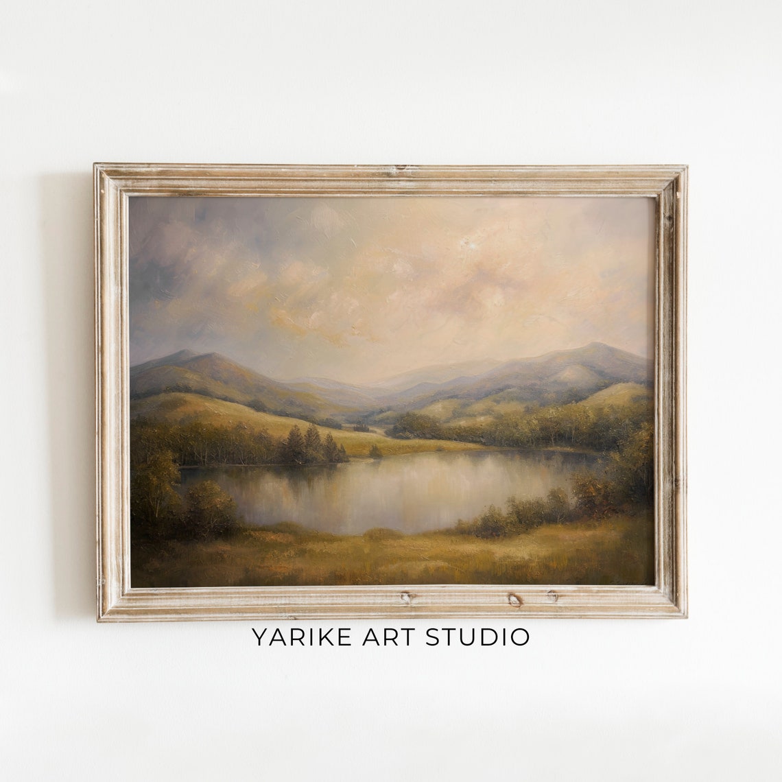 Moody Mountain Pond Spring Landscape Vintage Serene Water Poster