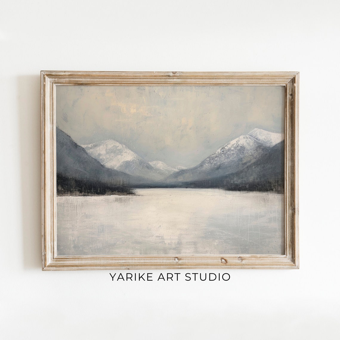 Minimalist Snow Mountain Lake Gray Tonal Winter Landscape Poster