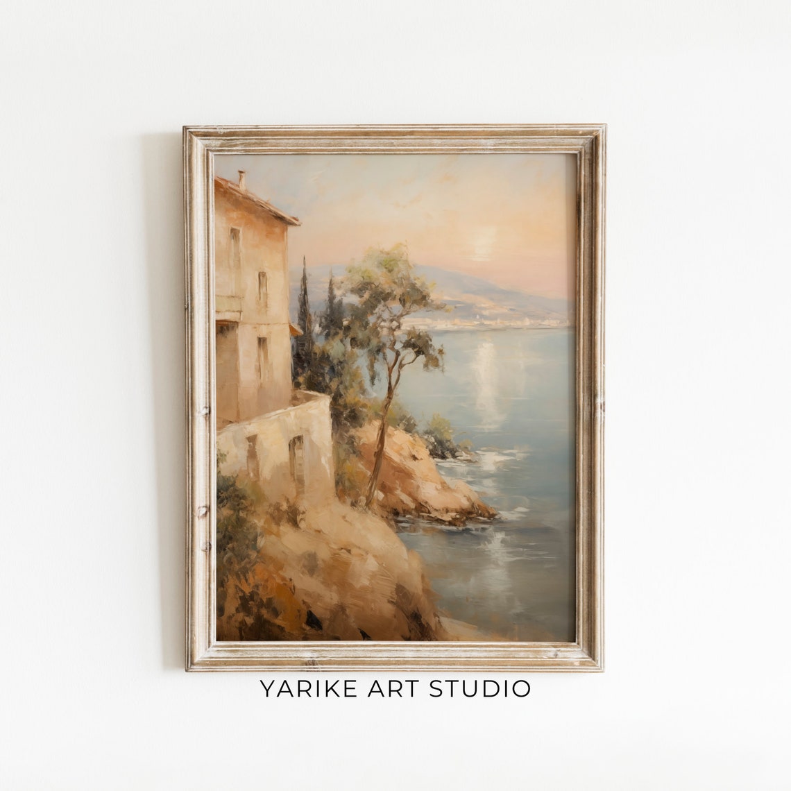 Italian Coastal Villa Sunset Cliff Mediterranean Seaside Poster