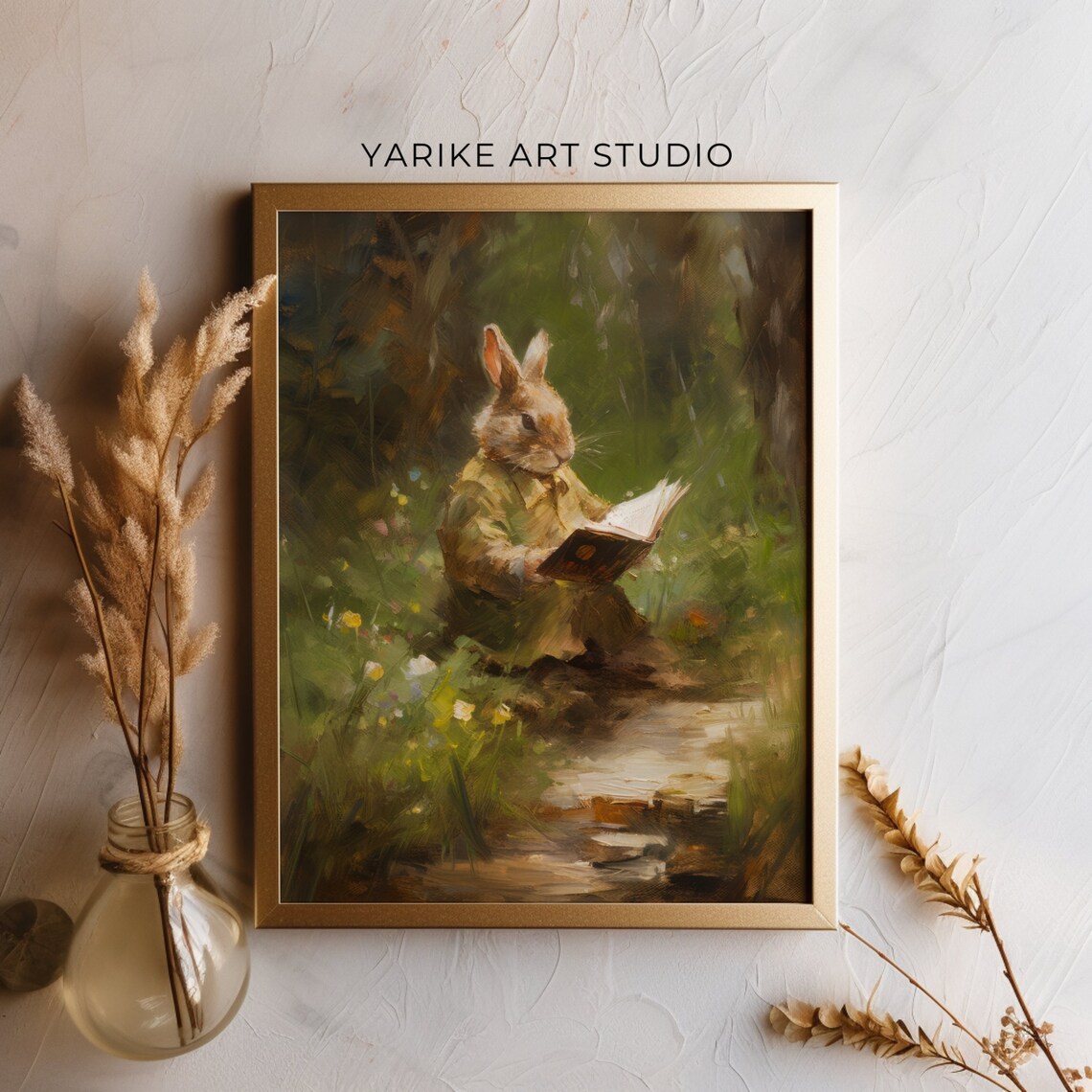 Storybook Rabbit Reading a Book in Enchanted Woodland Poster - Image 3