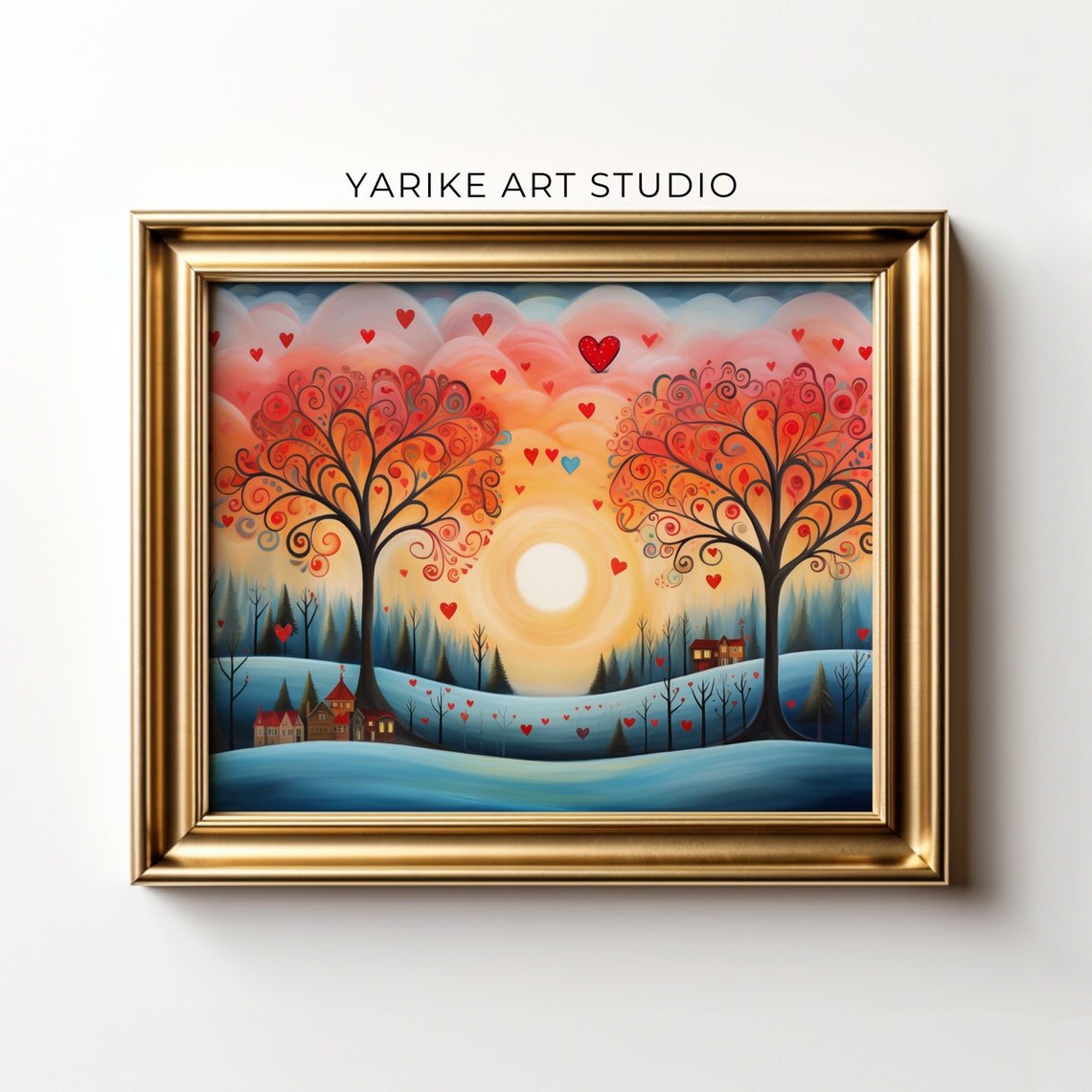 Whimsical Love Trees With Hearts Snowy Folk Valentine Poster - Image 5