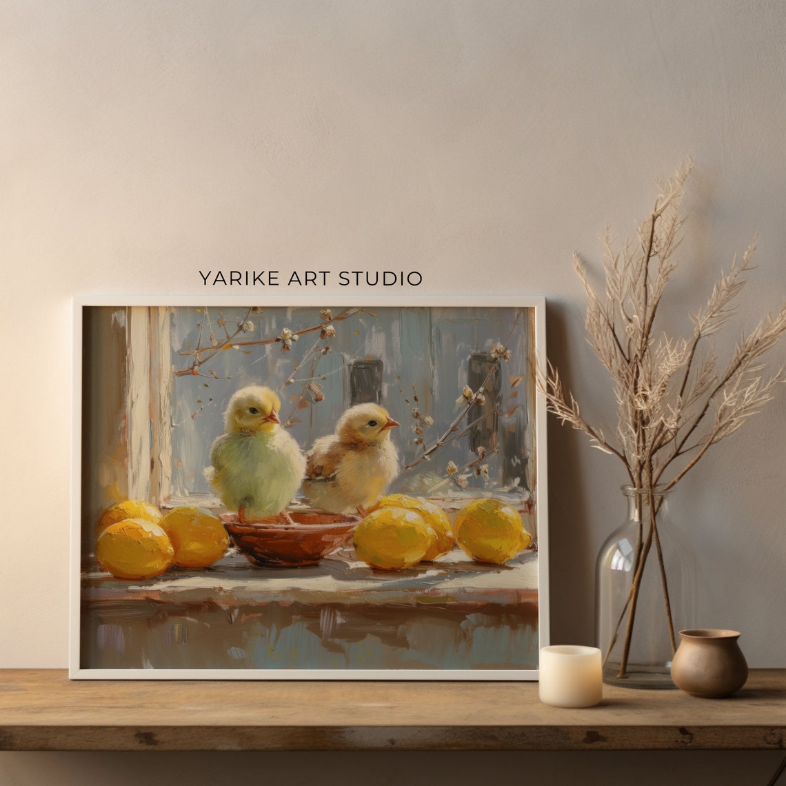 Two Baby Chicks with Lemons Vintage Kitchen Still Life Art Poster - Image 2