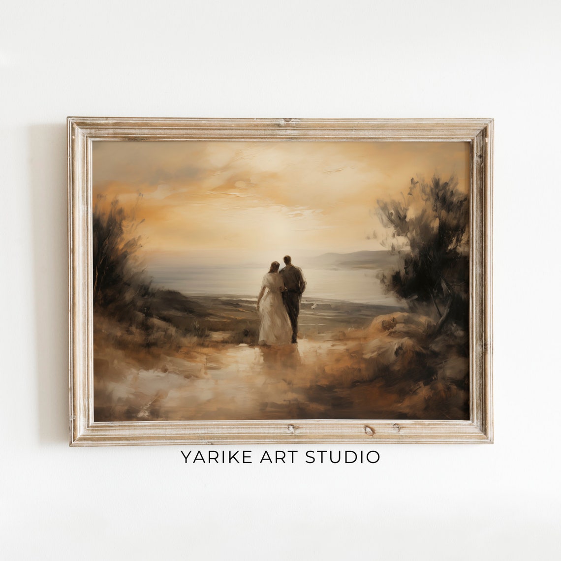Couple Walking to the Sea at Sunset Romantic Seascape Poster