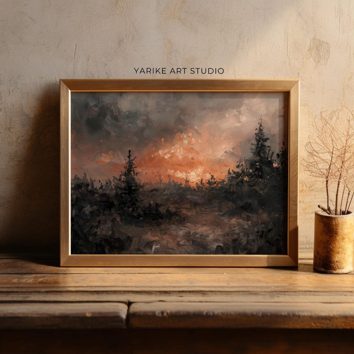 Moody Forest Sunset Evergreens Dark Atmospheric Landscape Poster - Image 3