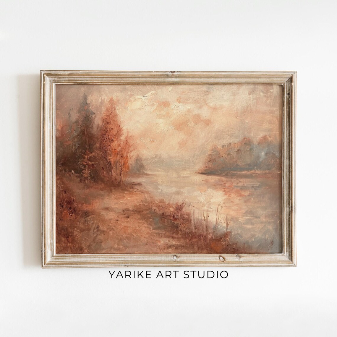 Soft Autumn Lake Landscape Muted Pink Peach Tonal Painting Poster