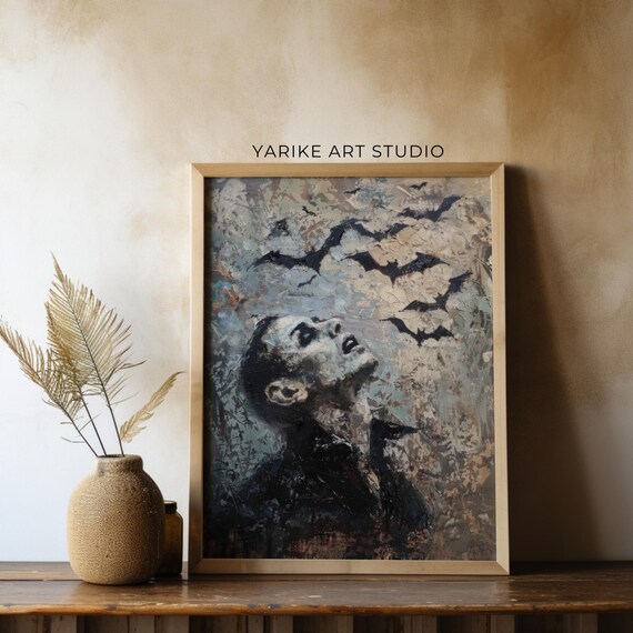 Vampire Awakening With Flying Bats Dark Horror Grunge Poster
