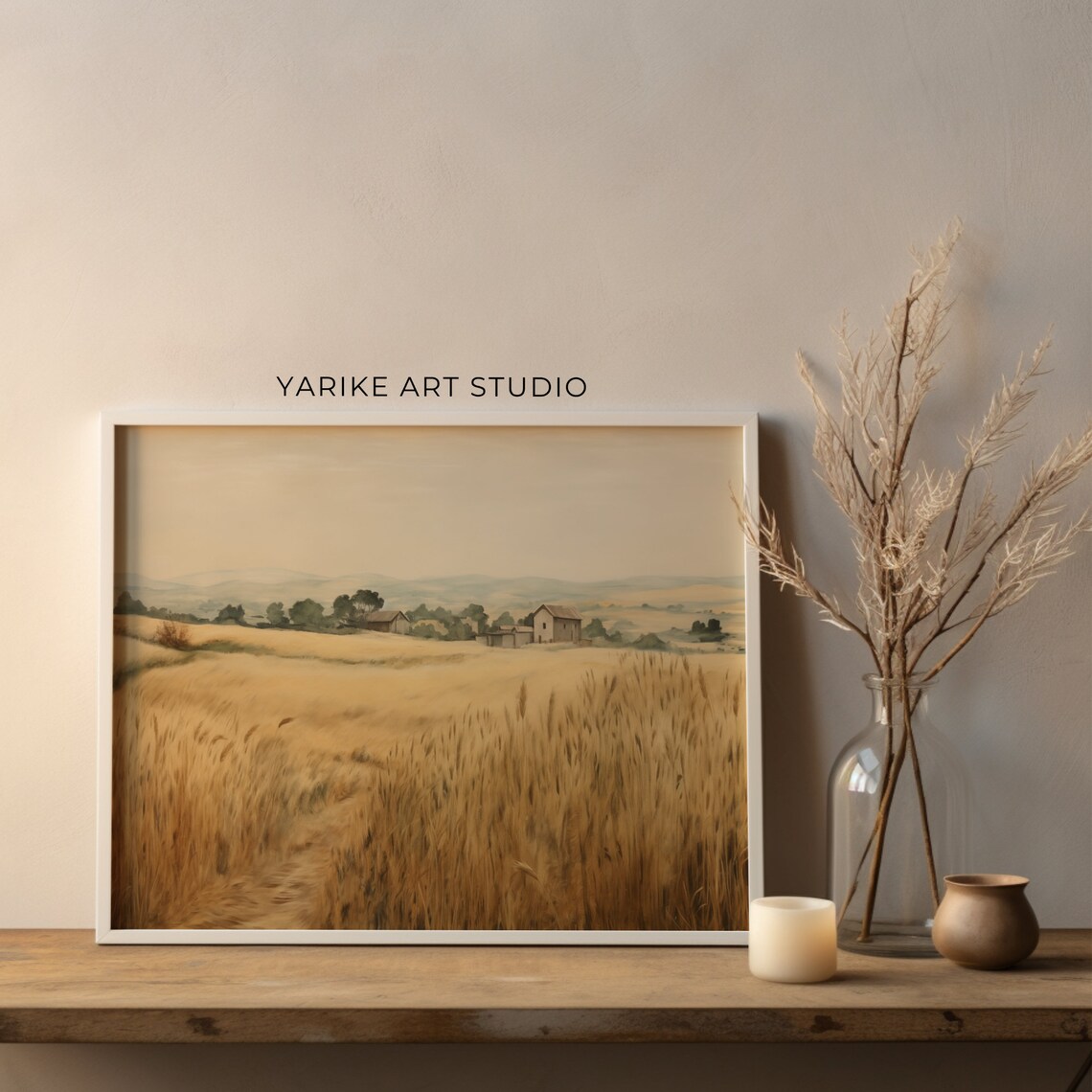 Golden Wheat Field Countryside Farmhouse Landscape Painting Poster - Image 3