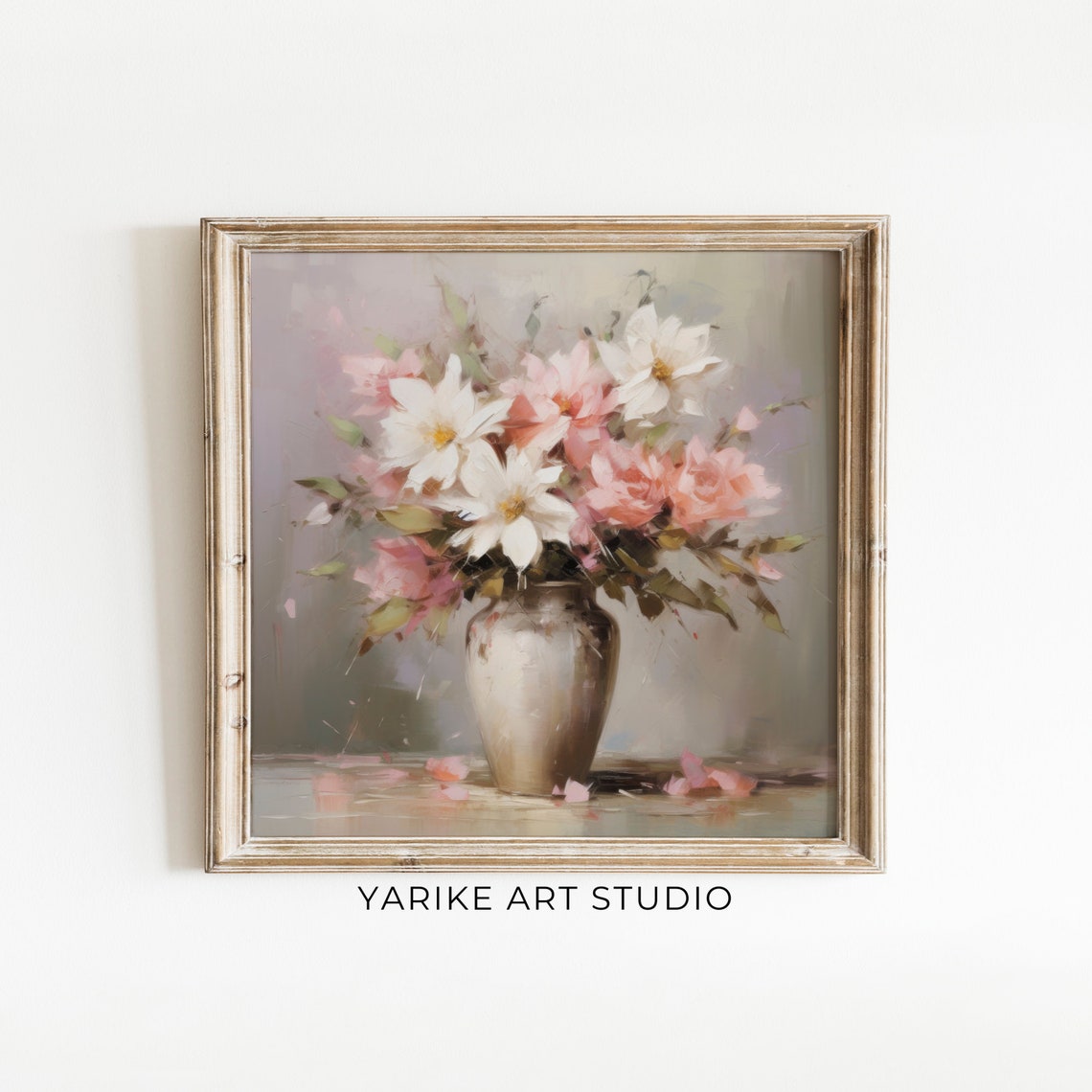 Pink And White Flowers In Vase Soft Spring Floral Still Life Poster