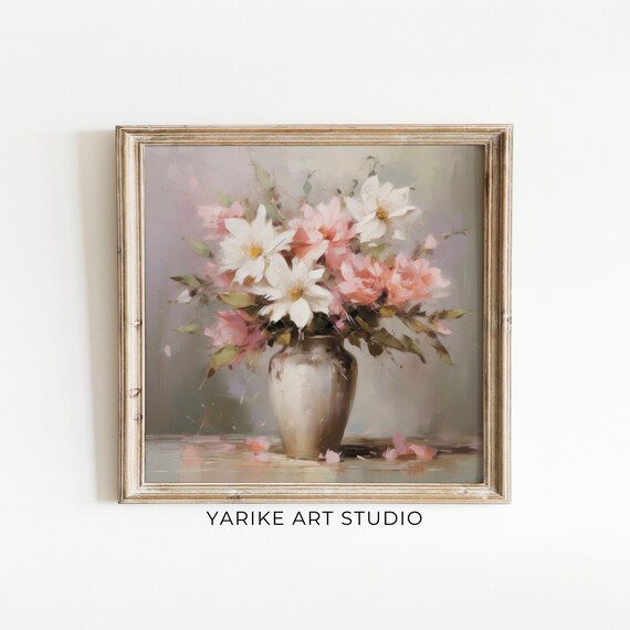 Pink And White Flowers In Vase Soft Spring Floral Still Life Poster