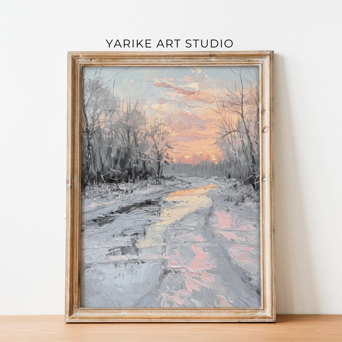 Frozen River Winter Sunset With Pink Sky And Bare Trees Poster - Image 2